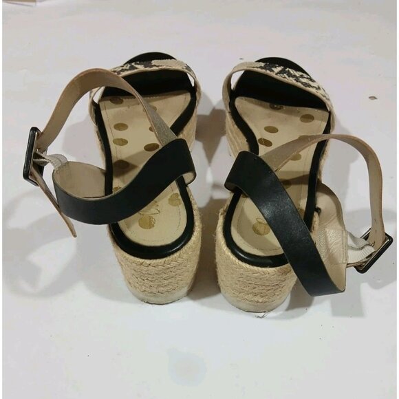 Boden Lena Sandal Size 40 8.5 Black Gold Espadrille Platform Ankle Strap - Picture 7 of 12